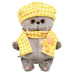Basik BABY in a plaid beret and scarf