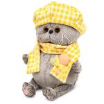 Basik BABY in a plaid beret and scarf